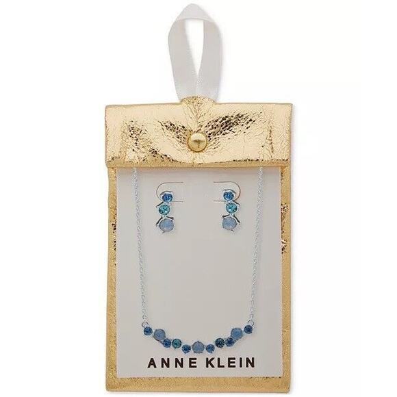 Anne Klein Silver Tone Crystal Necklace Earrings (2pc Set) Trendy Fashion Style - Picture 3 of 7
